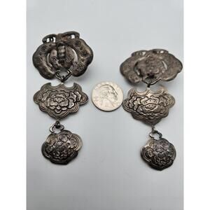 Dweck Signed Sterling Earrings 4"Statement Dangles Butterfly